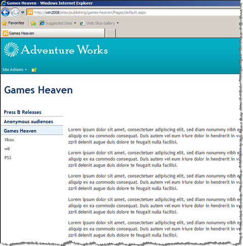 Site menu showing three options one for every console