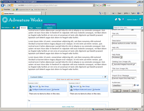 The Audience of the newly added Content Editor Web Part set to LikesXbox