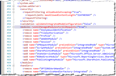 system.webServer/modules section of web.config