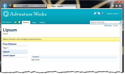 Publishing Page with Content Editor Web Part on it