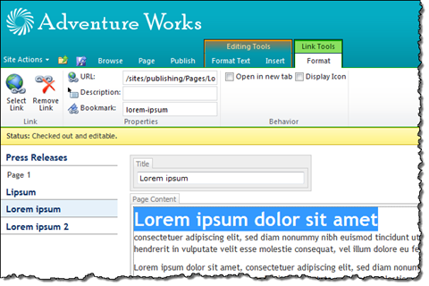 Link properties on the Ribbon.