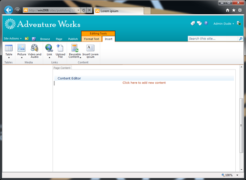 Content Editor Web Part inserted into content.