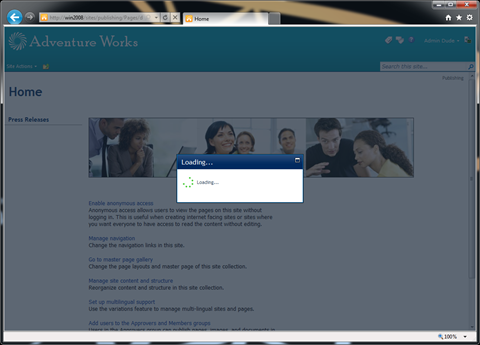 Standard SharePoint 2010 wait screen.