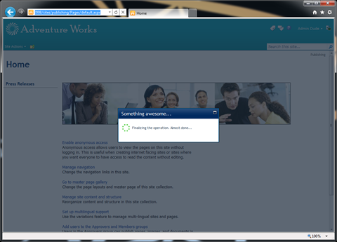 Message in the Modal Dialog updated to ‘Finalizing the operation. Almost done…’.