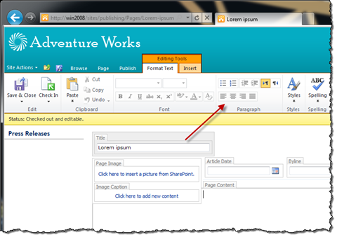Paragraph formatting buttons disabled on the Ribbon.