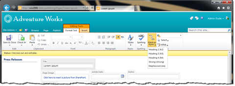 Custom Markup Styles linked to the Markup Styles drop down list in the Rich Text Editor.