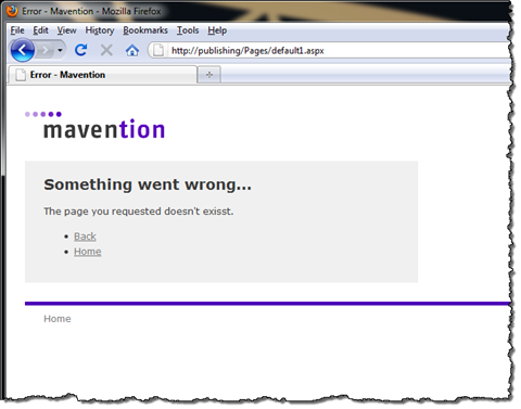 Custom ‘Page not found’ page created using static HTML