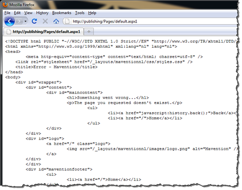 HTML source of a ‘Page not found’ page