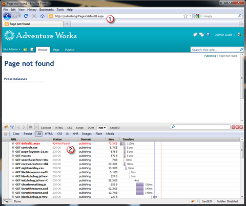 Custom ‘Page not found’ page displayed with the proper 404 response code