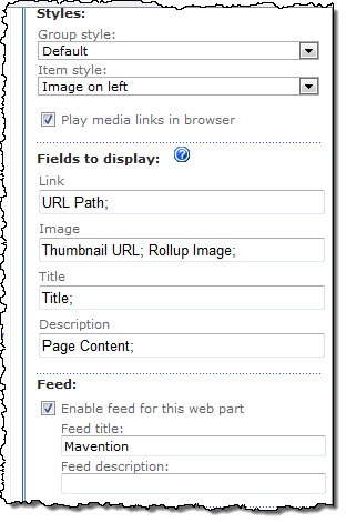 Slots mapping for Mavention RSS Content Query Web Part