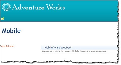 Web Part displaying a welcome message for mobile browsers