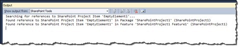 Output window containing the information about the search results