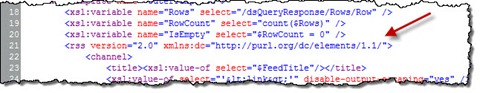 dc namespace added to the rss element