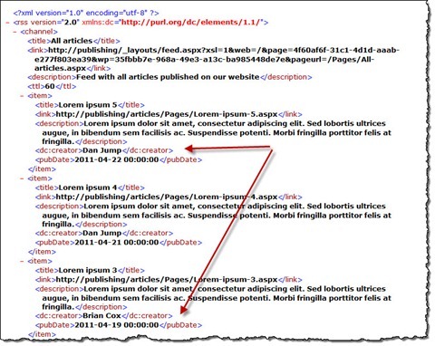 Author information included in the RSS feed