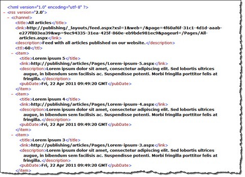 RSS feed published by the Content Query Web Part