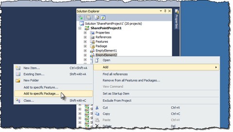 The 'Add to specific Package’ menu option highlighted in the context menu