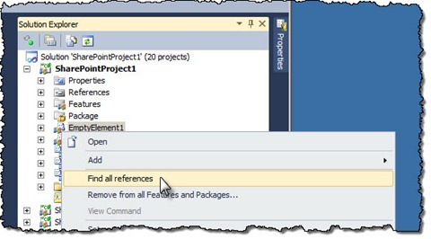 The ‘Find all references’ menu item highlighted in the context menu of a SPI