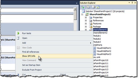 Custom menu item added to the context menu of a SharePoint Project Item