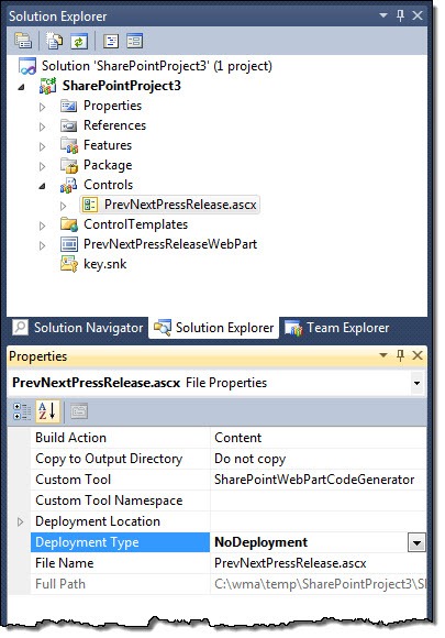 Configuring the properties of the ascx file