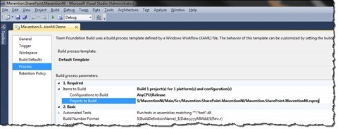 Root project selected in the build definition as the item to build