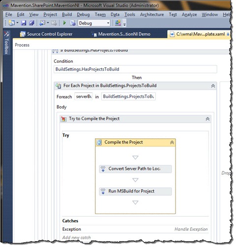 ‘Compile the Project’ sequence highlighted in the Build Template