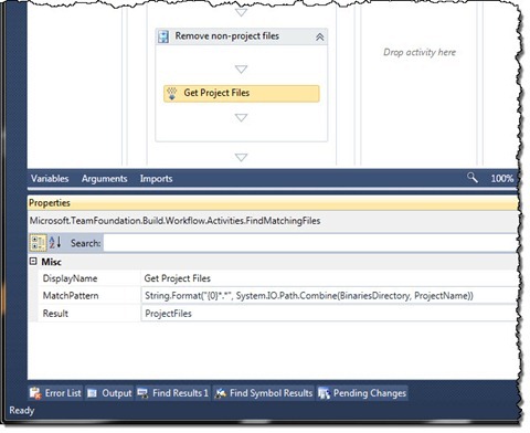 Configuration of the ‘Get Project Files’ activity