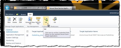 Set button highlighted in the Ribbon