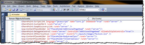 A Delegate Control highlighted in the standard v4.master Master Page