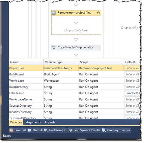 The ‘ProjectFiles’ variable defined in the ‘Remove non-project files’ sequence