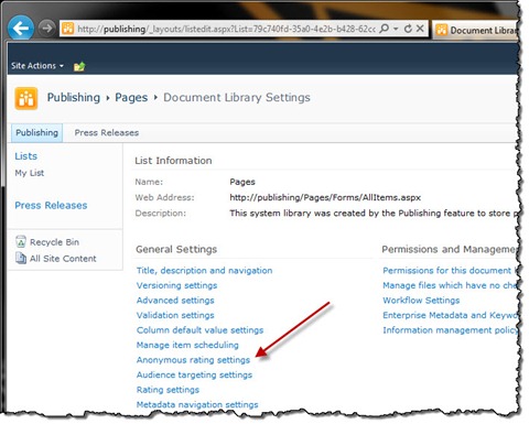 Anonymous rating option in the List Settings