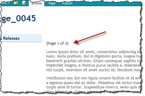 Paging information displayed above the paged article