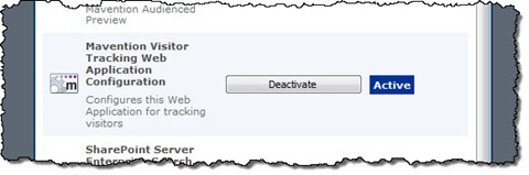 The Mavention Visitor Tracking Web Application Configuration Feature in the list of Web Application Features