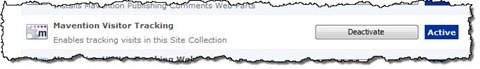 The Mavention Visitor Tracking Feature in the list of Site Collection Features