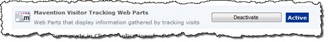 The Mavention Visitor Tracking Web Parts Feature in the list of Site Collection Features