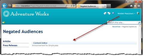The alternative announcement displayed to a user who is not a member of the Managers Audience