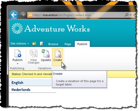 The Create Variation button highlighted in the Ribbon