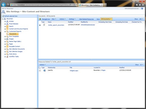 A list of pages using the twitter search widget