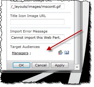 The ‘Managers’ Audience selected in Web Part’s properties
