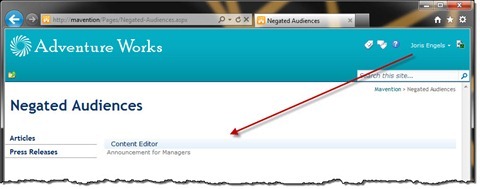 The management announcement displayed to a user who is member of the Managers Audience