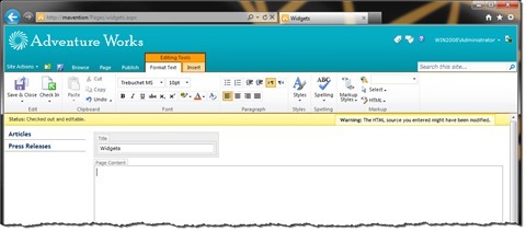 Warning mentioning that the HTML source might have been modified