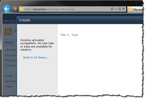 Status message after successfully downloading and installing the solution