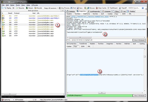 Using Fiddler to retrieve Gallery configuration information
