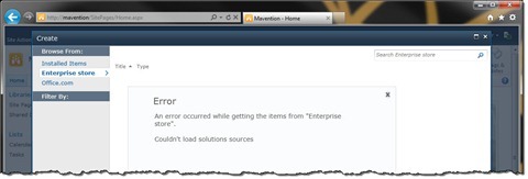 Error message displayed after navigating to the Enterprise Store