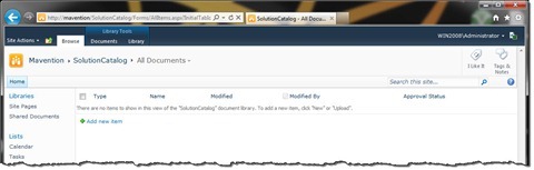 Store Catalog library created in a SharePoint site