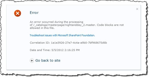 The ‘Code blocks are not allowed in this file’ error message