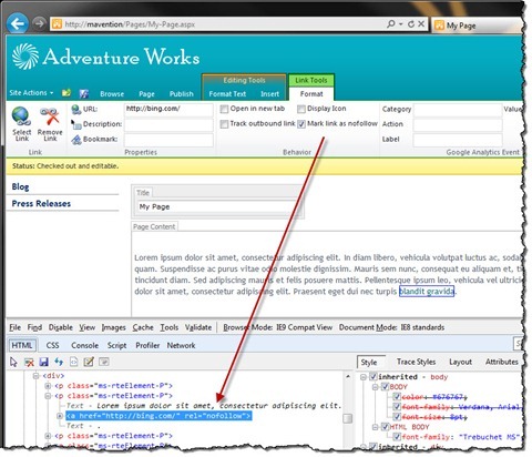 The rel=”nofollow” attribute added to the hyperlink markup