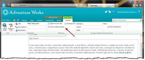 The ‘Track outbound link’ option available in the Ribbon