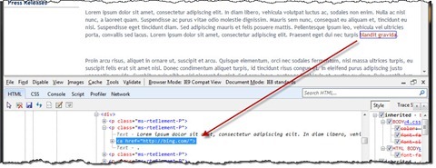 HTML markup after adding the onclick attribtue after saving the page: the onclick attribute has been removed
