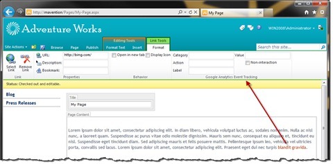 Google Analytics Event Tracking group in the Ribbon