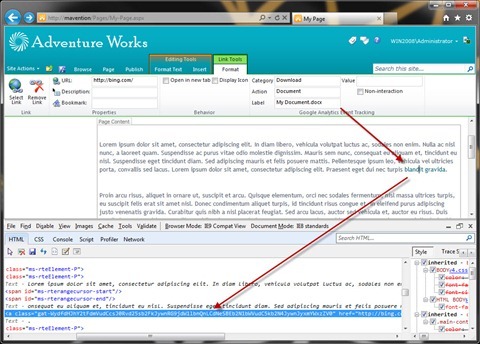 Hyperlink HTML markup with a CSS class prefixed with gat-